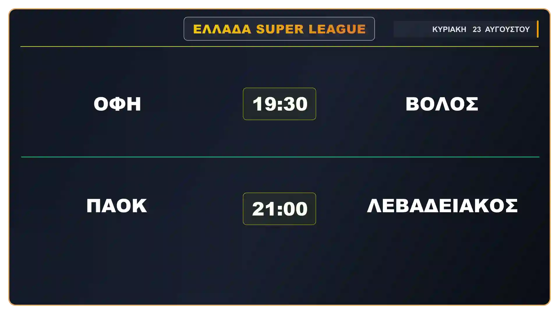 Κάρτα αγώνων Super League ΟΦΗ εναντίον Βόλου και ΠΑΟΚ εναντίον Λεβαδειακού